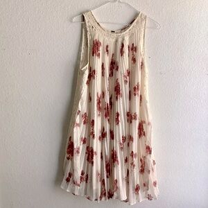 Vintage Free People Tent Dress Size S Color Ivory Floral Pleated Lace Inserts